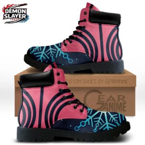 Pink Black Blue Geometric Akaza Combat Boots – Demon Slayer Akaza Shoes