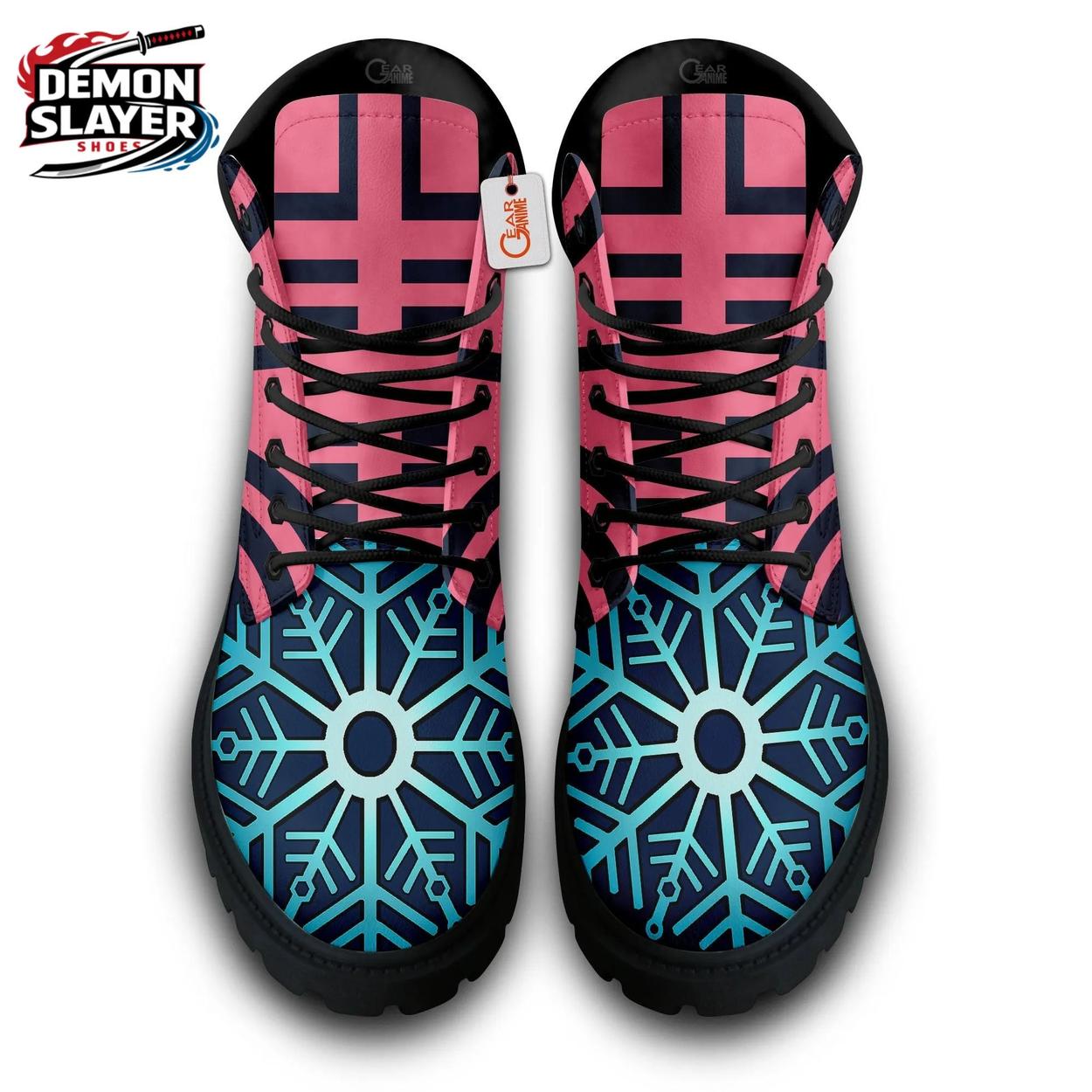 Pink Black Blue Geometric Akaza Combat Boots – Demon Slayer Akaza Shoes Pink Black Blue Geometric Akaza Combat Boots – Demon Slayer Akaza Shoes