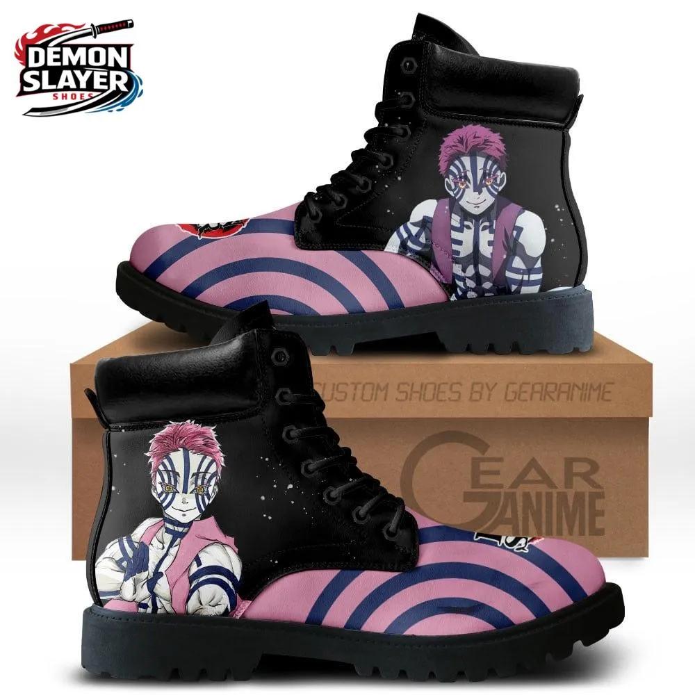 Black Pink Akaza Portrait Swirl Combat Boots – Demon Slayer Akaza Shoes Black Pink Akaza Portrait Swirl Combat Boots – Demon Slayer Akaza Shoes