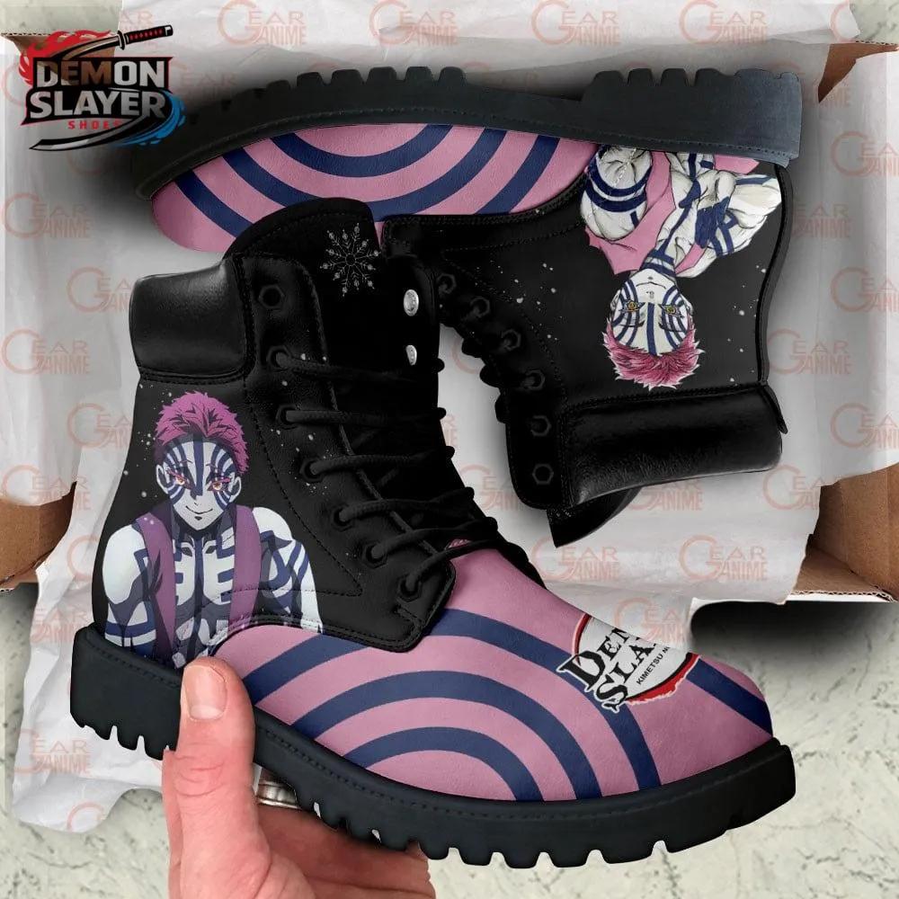 Black Pink Akaza Portrait Swirl Combat Boots – Demon Slayer Akaza Shoes Black Pink Akaza Portrait Swirl Combat Boots – Demon Slayer Akaza Shoes