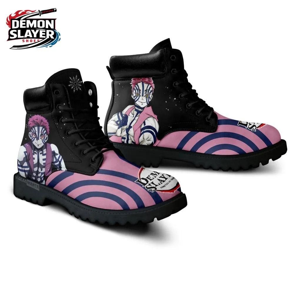 Black Pink Akaza Portrait Swirl Combat Boots – Demon Slayer Akaza Shoes Black Pink Akaza Portrait Swirl Combat Boots – Demon Slayer Akaza Shoes