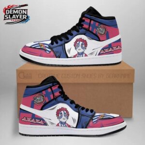 Pink Blue Portrait Akaza High-Top Leather Sneakers – Demon Slayer Akaza Shoes