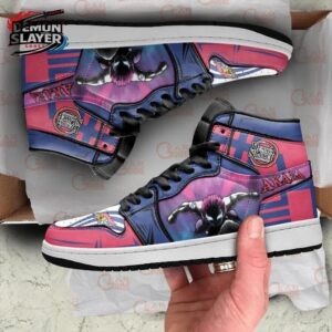 Pink Purple Battle Portrait Akaza High-Top Leather Sneakers – Demon Slayer Akaza Shoes