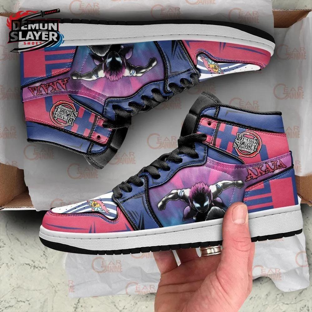 Pink Purple Battle Portrait Akaza High-Top Leather Sneakers – Demon Slayer Akaza Shoes Pink Purple Battle Portrait Akaza High-Top Leather Sneakers – Demon Slayer Akaza Shoes