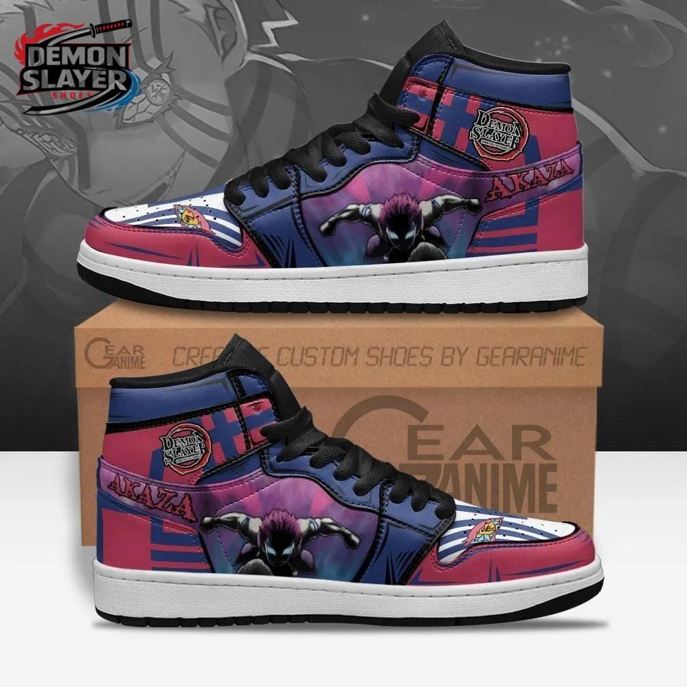 Pink Purple Battle Portrait Akaza High-Top Leather Sneakers – Demon Slayer Akaza Shoes Pink Purple Battle Portrait Akaza High-Top Leather Sneakers – Demon Slayer Akaza Shoes