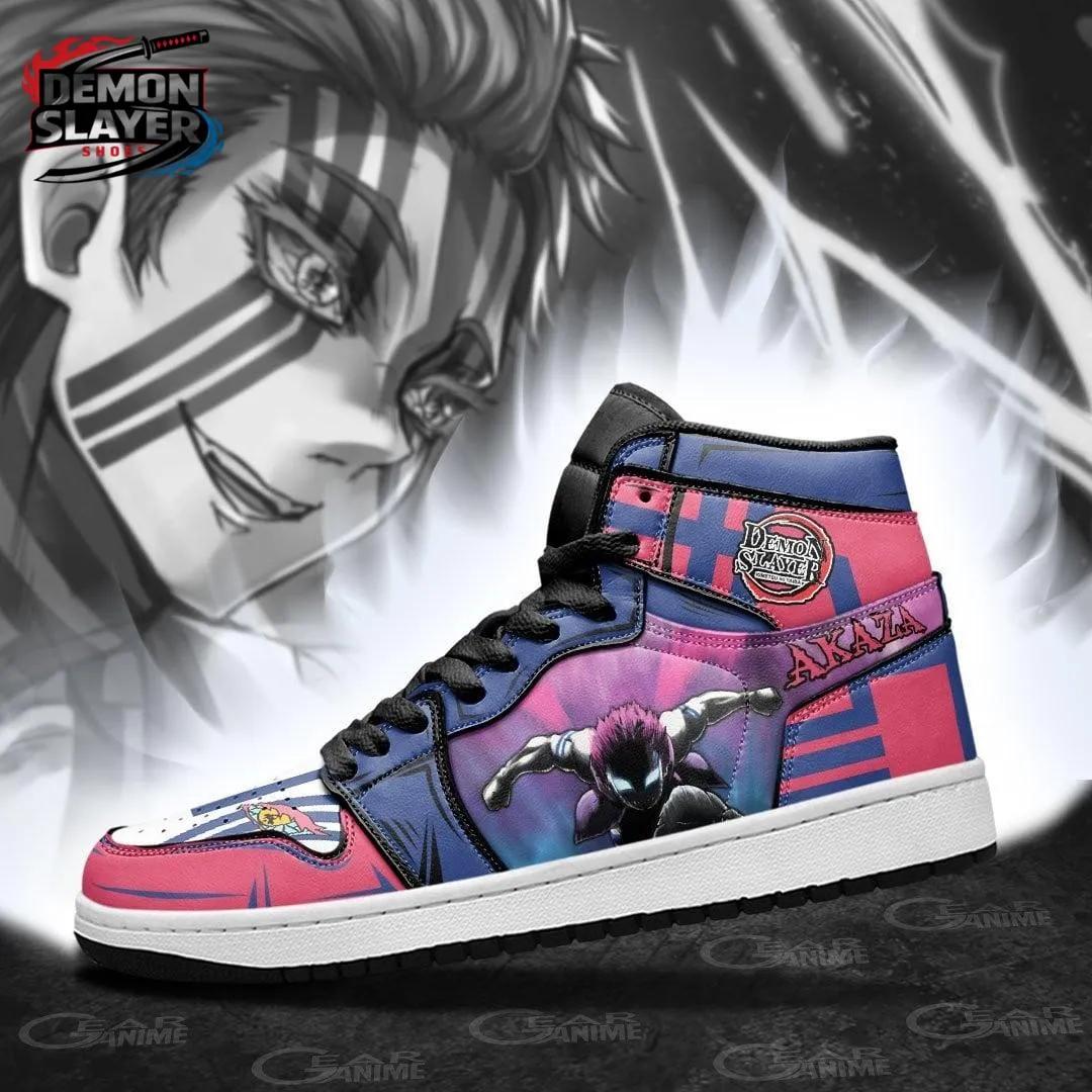 Pink Purple Battle Portrait Akaza High-Top Leather Sneakers – Demon Slayer Akaza Shoes Pink Purple Battle Portrait Akaza High-Top Leather Sneakers – Demon Slayer Akaza Shoes