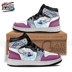 White Purple Blue Manga Akaza High-Top Leather Sneakers – Demon Slayer Akaza Shoes