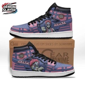 Blue Pink Striped Portrait Akaza High-Top Leather Sneakers – Demon Slayer Akaza Shoes