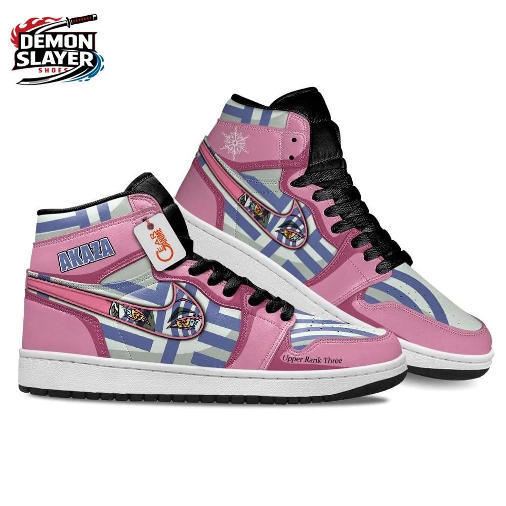Pink Blue Striped Akaza High-Top Leather Sneakers – Demon Slayer Akaza Shoes Pink Blue Striped Akaza High-Top Leather Sneakers – Demon Slayer Akaza Shoes