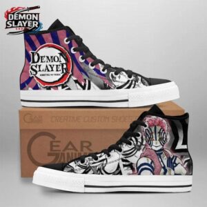 Black White Pink Manga Portrait Akaza High Tops Canvas Shoes – Demon Slayer Akaza Shoes