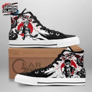Black White Red Manga Portrait Akaza High Tops Canvas Shoes – Demon Slayer Akaza Shoes