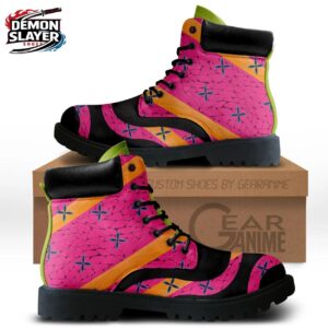 Hot Pink Black Orange Geometric Daki Combat Boots – Demon Slayer Daki Shoes