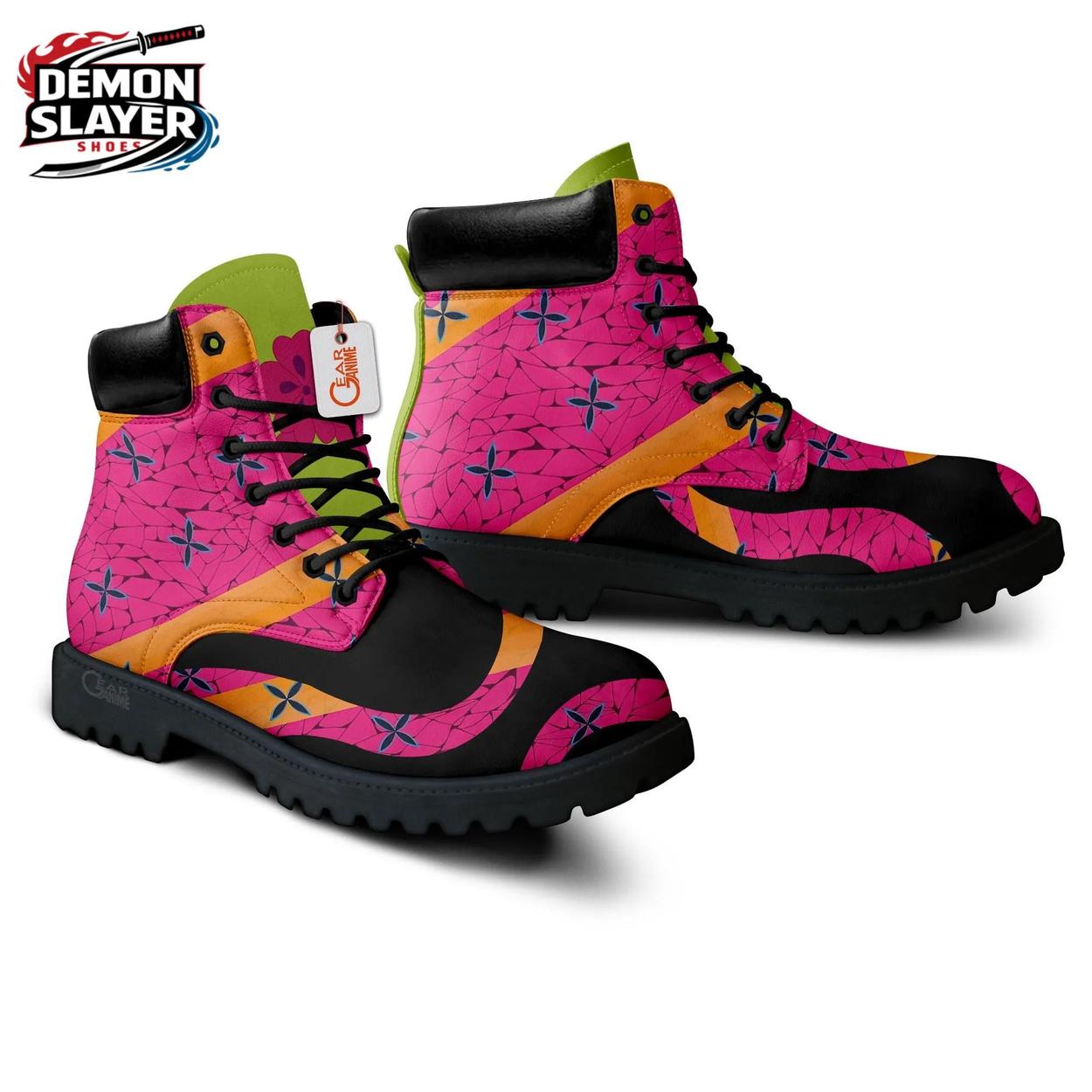 Hot Pink Black Orange Geometric Daki Combat Boots – Demon Slayer Daki Shoes Hot Pink Black Orange Geometric Daki Combat Boots – Demon Slayer Daki Shoes