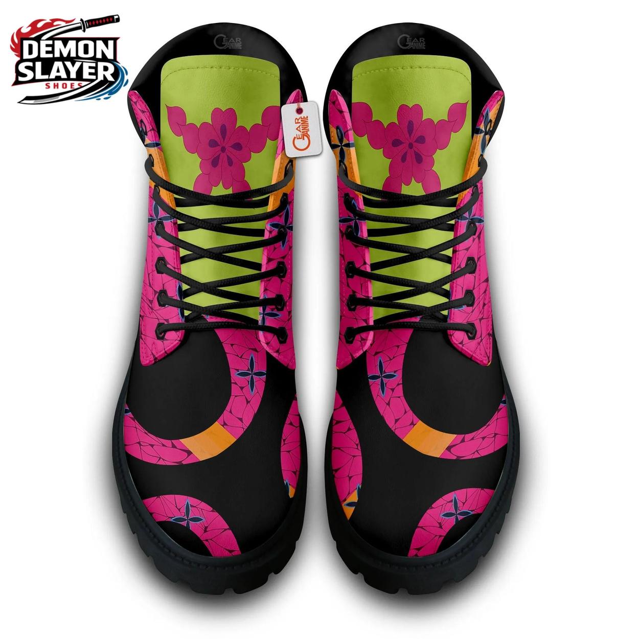 Hot Pink Black Orange Geometric Daki Combat Boots – Demon Slayer Daki Shoes Hot Pink Black Orange Geometric Daki Combat Boots – Demon Slayer Daki Shoes