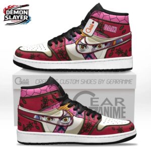 Pink Red Floral Eye Portrait Daki High-Top Leather Sneakers – Demon Slayer Daki Shoes