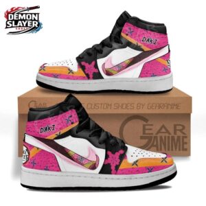 Pink Orange Floral Daki High-Top Leather Sneakers – Demon Slayer Daki Shoes