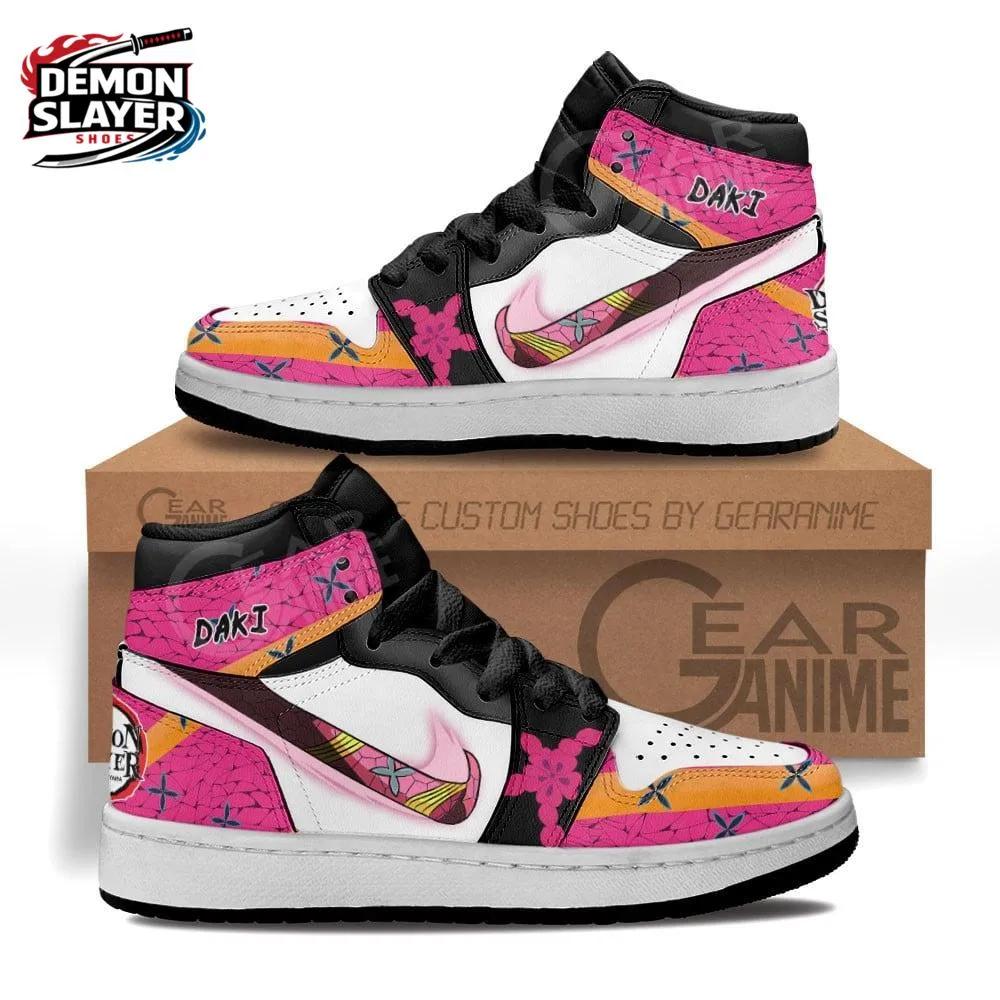 Pink Orange Floral Daki High-Top Leather Sneakers – Demon Slayer Daki Shoes Pink Orange Floral Daki High-Top Leather Sneakers – Demon Slayer Daki Shoes