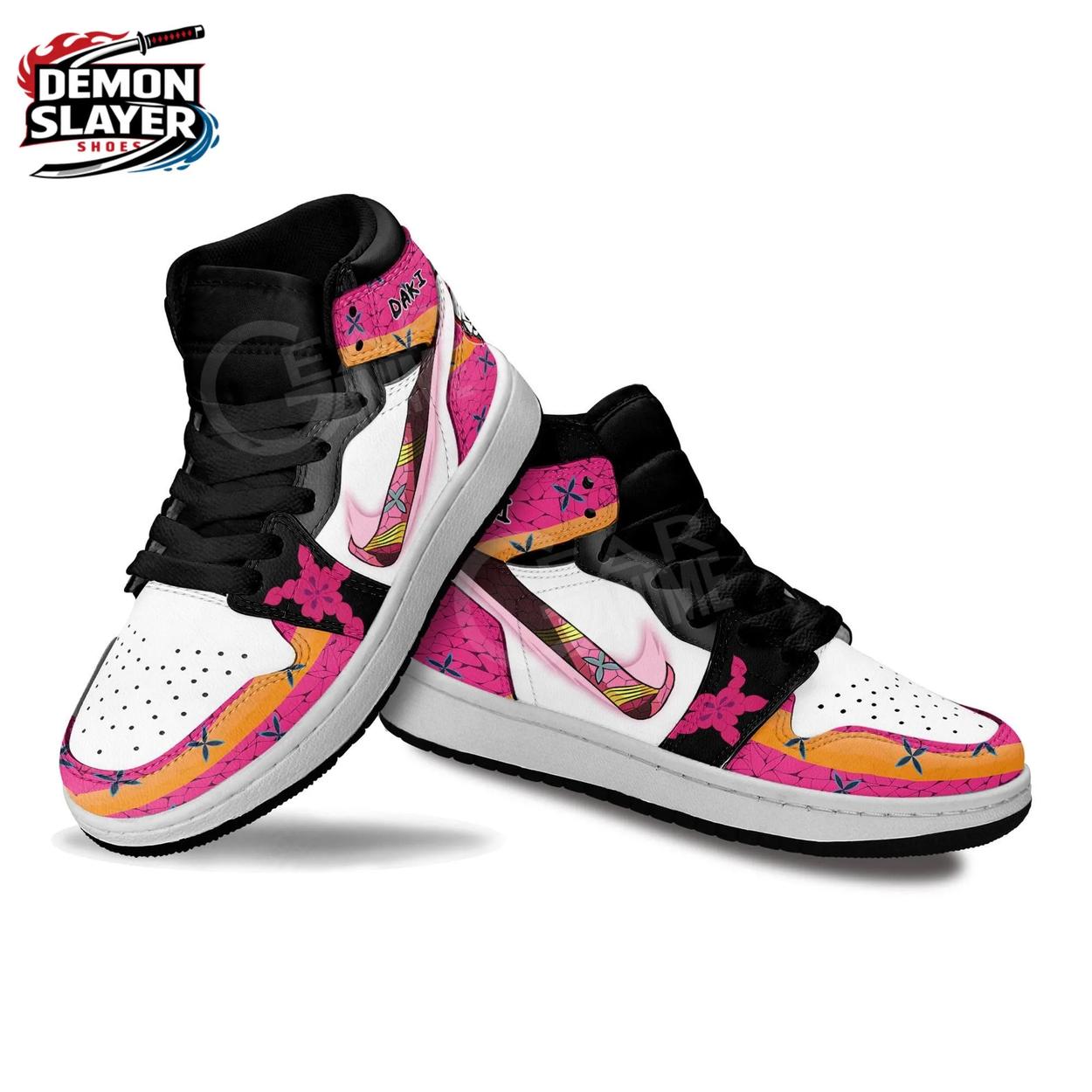 Pink Orange Floral Daki High-Top Leather Sneakers – Demon Slayer Daki Shoes Pink Orange Floral Daki High-Top Leather Sneakers – Demon Slayer Daki Shoes