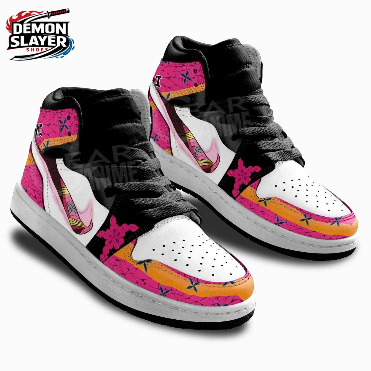Pink Orange Floral Daki High-Top Leather Sneakers – Demon Slayer Daki Shoes Pink Orange Floral Daki High-Top Leather Sneakers – Demon Slayer Daki Shoes
