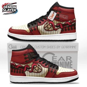 Red Cream Fan Pattern Douma High-Top Leather Sneakers – Demon Slayer Douma Shoes