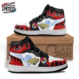 Douma Red Black High-Top Sneakers – Fan Graphic Demon Slayer Shoes