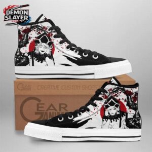 Black White Red Manga Portrait Douma High Tops Canvas Shoes – Demon Slayer Douma Shoes