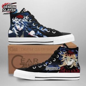Navy Black Red Portrait Douma High Tops Canvas Shoes – Demon Slayer Douma Shoes