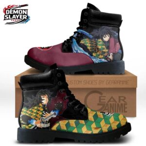 Giyu Water Pattern Combat Boots – Burgundy Green Demon Slayer Shoes