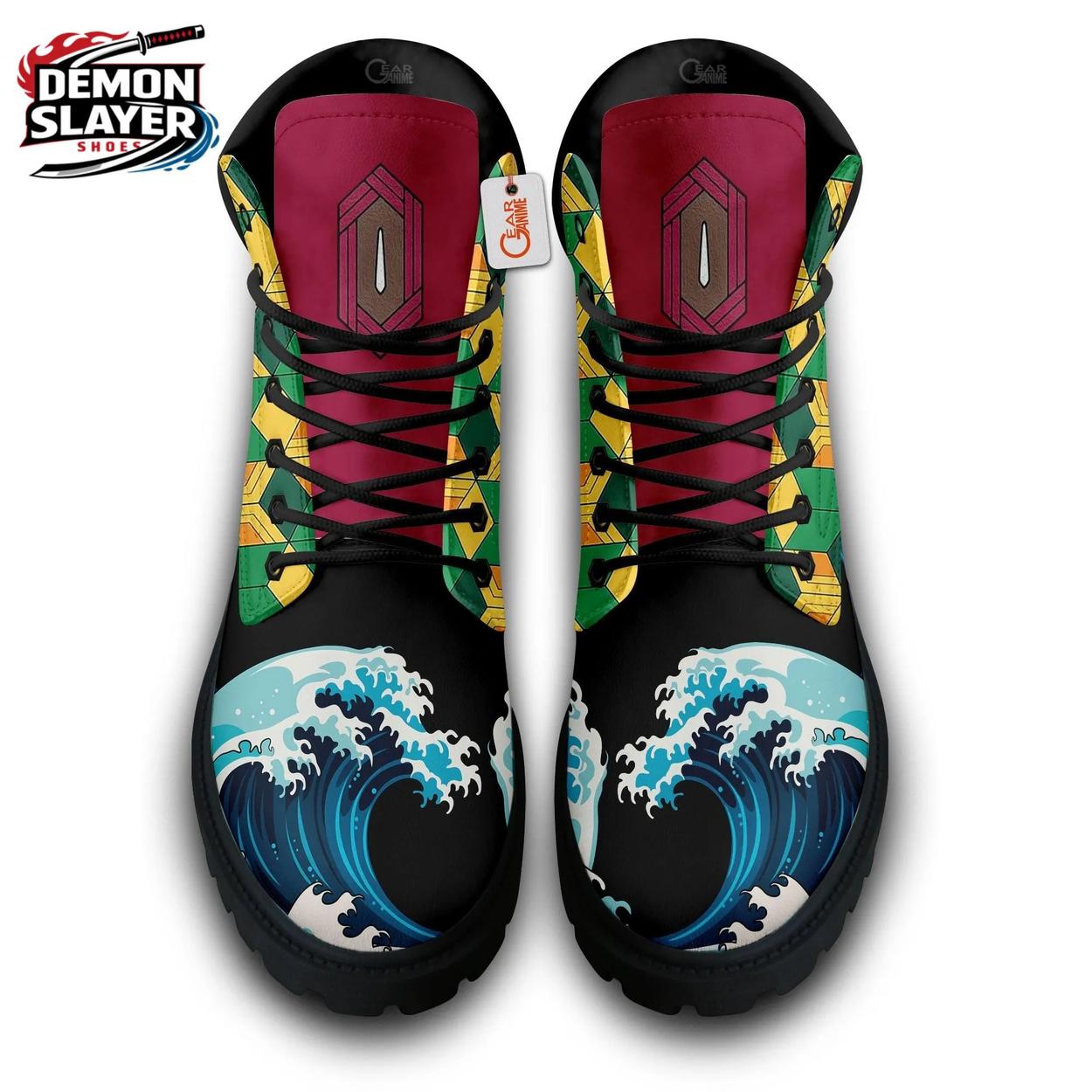 Giyu Geometric Wave Combat Boots – Green Yellow Demon Slayer Shoes Giyu Geometric Wave Combat Boots – Green Yellow Demon Slayer Shoes