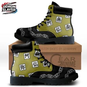 Olive Green Kanji Chain Gyomei Combat Boots – Demon Slayer Gyomei Himejima Shoes