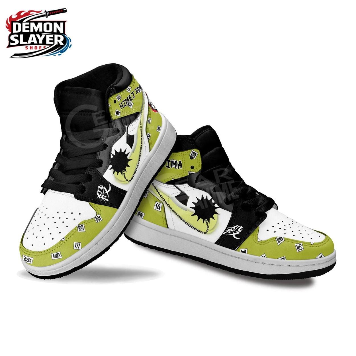 Lime Green Black Prayer Bead Himejima High-Top Leather Sneakers – Demon Slayer Gyomei Himejima Shoes Lime Green Black Prayer Bead Himejima High-Top Leather Sneakers – Demon Slayer Gyomei Himejima Shoes