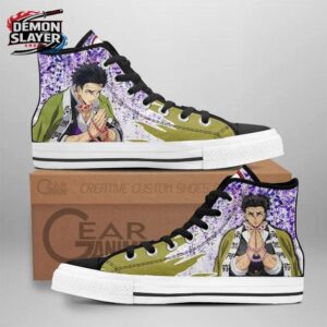 Olive Green Purple Prayer Portrait Gyomei High Tops Canvas Shoes – Demon Slayer Gyomei Himejima Shoes