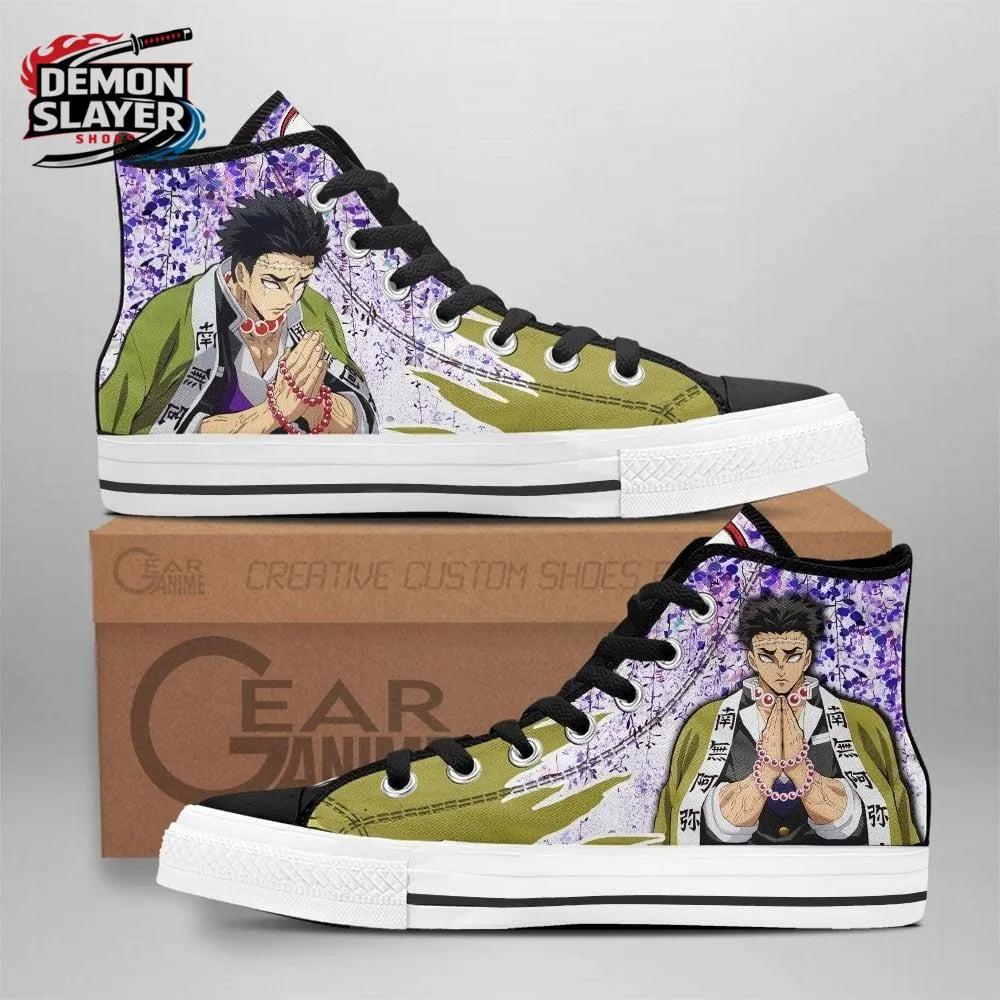 Olive Green Purple Prayer Portrait Gyomei High Tops Canvas Shoes – Demon Slayer Gyomei Himejima Shoes Olive Green Purple Prayer Portrait Gyomei High Tops Canvas Shoes – Demon Slayer Gyomei Himejima Shoes