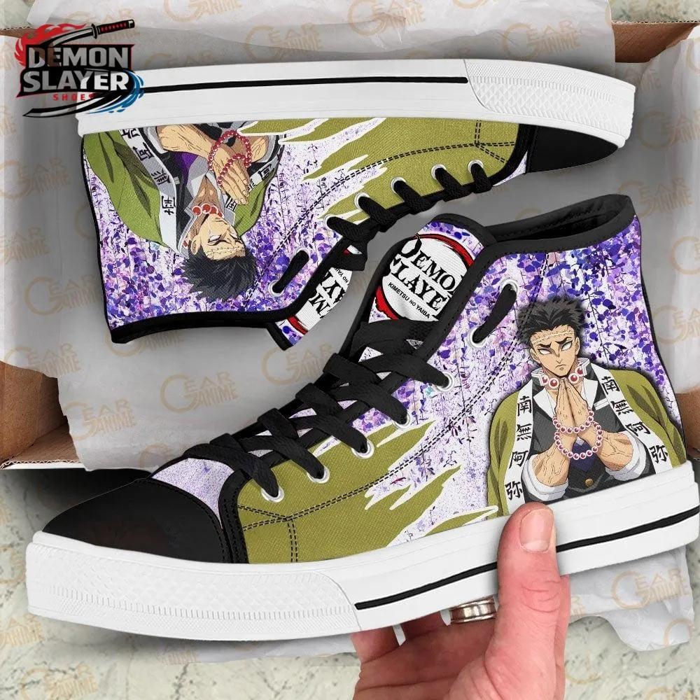 Olive Green Purple Prayer Portrait Gyomei High Tops Canvas Shoes – Demon Slayer Gyomei Himejima Shoes Olive Green Purple Prayer Portrait Gyomei High Tops Canvas Shoes – Demon Slayer Gyomei Himejima Shoes