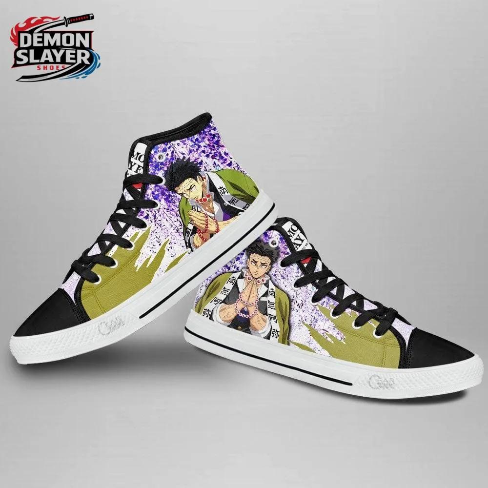 Olive Green Purple Prayer Portrait Gyomei High Tops Canvas Shoes – Demon Slayer Gyomei Himejima Shoes Olive Green Purple Prayer Portrait Gyomei High Tops Canvas Shoes – Demon Slayer Gyomei Himejima Shoes
