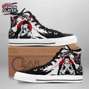 Black White Red Prayer Portrait Gyomei High Tops Canvas Shoes – Demon Slayer Gyomei Himejima Shoes