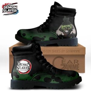 Black Green Demon Portrait Gyutaro Combat Boots – Demon Slayer Gyutaro Shoes