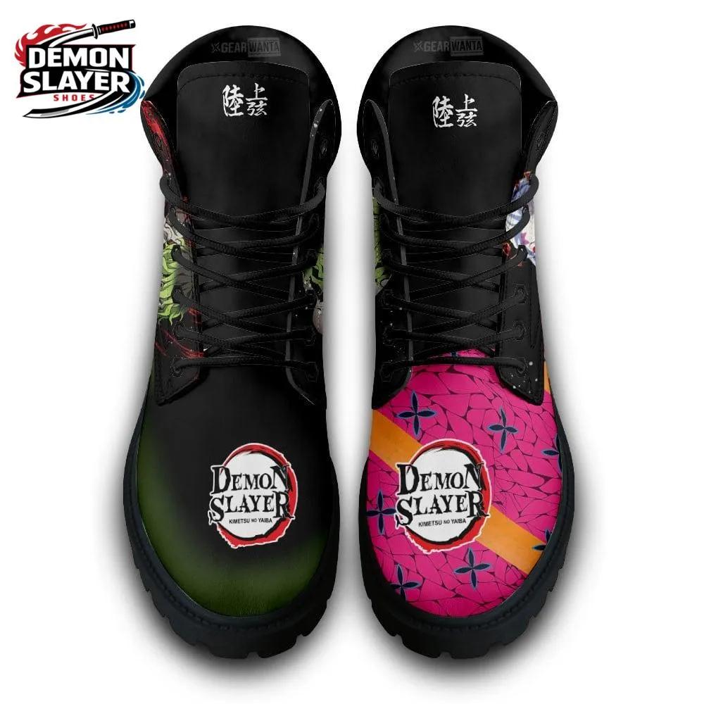 Black Green Pink Split Portrait Gyutaro Daki Combat Boots – Demon Slayer Gyutaro Shoes Black Green Pink Split Portrait Gyutaro Daki Combat Boots – Demon Slayer Gyutaro Shoes
