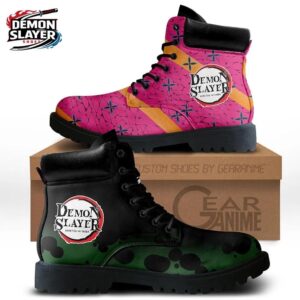 Pink Green Split Pattern Gyutaro Daki Combat Boots – Demon Slayer Gyutaro Shoes