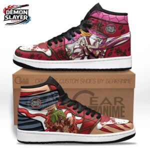 Pink Red Floral Sibling Gyutaro Daki High-Top Leather Sneakers – Demon Slayer Gyutaro Shoes