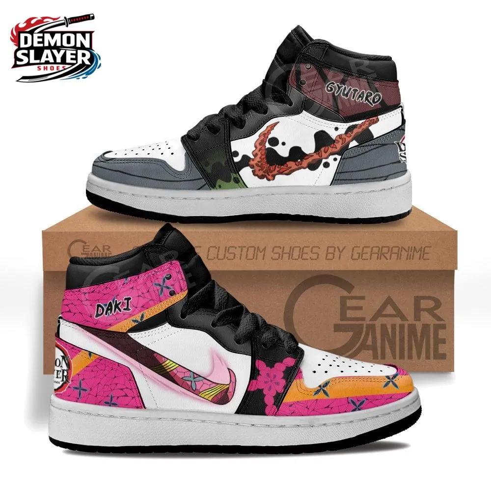 Gray Pink Split Character Gyutaro Daki High-Top Leather Sneakers – Demon Slayer Gyutaro Shoes Gray Pink Split Character Gyutaro Daki High-Top Leather Sneakers – Demon Slayer Gyutaro Shoes
