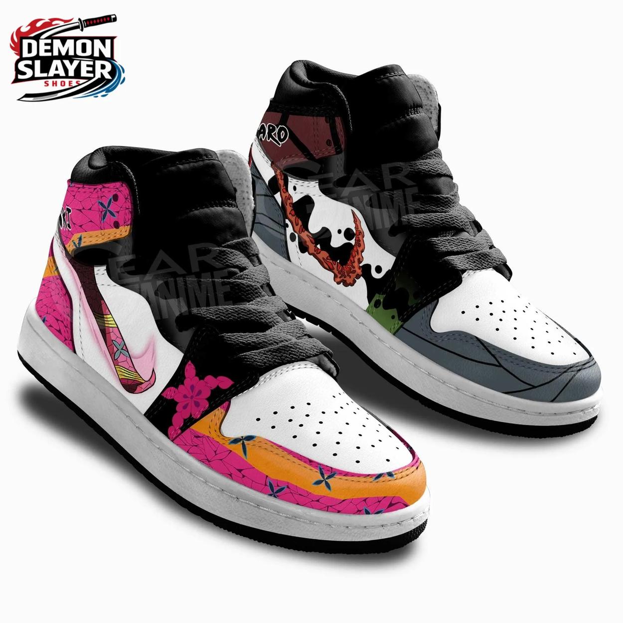 Gray Pink Split Character Gyutaro Daki High-Top Leather Sneakers – Demon Slayer Gyutaro Shoes Gray Pink Split Character Gyutaro Daki High-Top Leather Sneakers – Demon Slayer Gyutaro Shoes