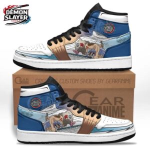 Blue White Motion Portrait Inosuke High-Top Leather Sneakers – Demon Slayer Inosuke Hashibira Shoes