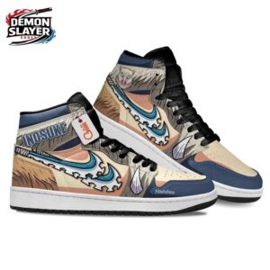 Blue Tan Boar Fur Blade Inosuke High-Top Leather Sneakers – Demon Slayer Inosuke Hashibira Shoes