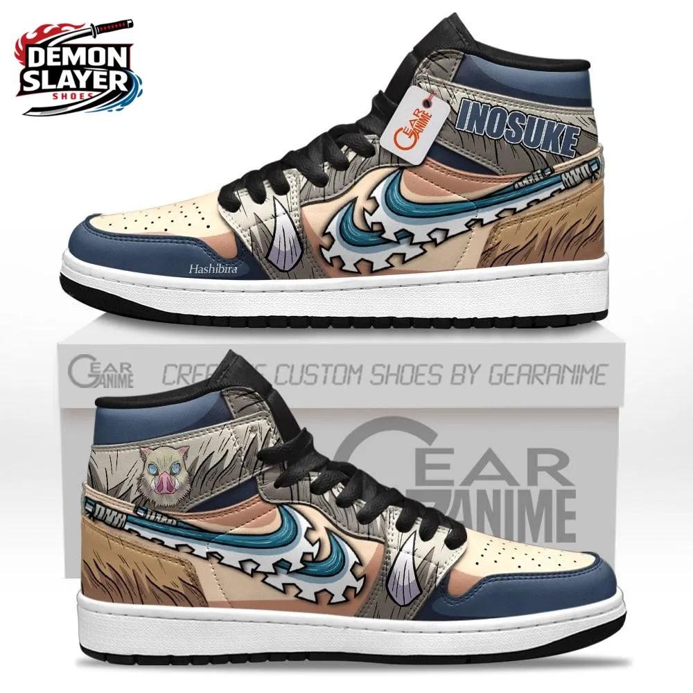 Blue Tan Boar Fur Blade Inosuke High-Top Leather Sneakers – Demon Slayer Inosuke Hashibira Shoes Blue Tan Boar Fur Blade Inosuke High-Top Leather Sneakers – Demon Slayer Inosuke Hashibira Shoes
