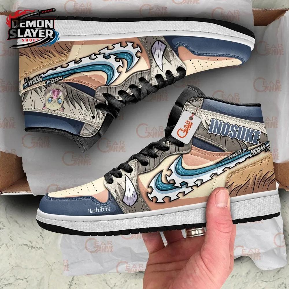 Blue Tan Boar Fur Blade Inosuke High-Top Leather Sneakers – Demon Slayer Inosuke Hashibira Shoes Blue Tan Boar Fur Blade Inosuke High-Top Leather Sneakers – Demon Slayer Inosuke Hashibira Shoes