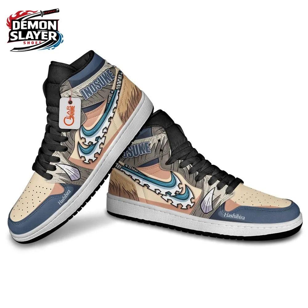 Blue Tan Boar Fur Blade Inosuke High-Top Leather Sneakers – Demon Slayer Inosuke Hashibira Shoes Blue Tan Boar Fur Blade Inosuke High-Top Leather Sneakers – Demon Slayer Inosuke Hashibira Shoes