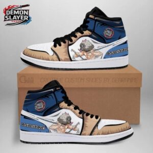 Blue Tan Boar Mask Portrait Inosuke High-Top Leather Sneakers – Demon Slayer Inosuke Hashibira Shoes