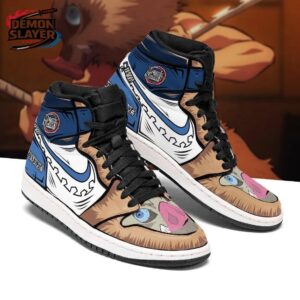 Blue Tan Boar Mask Blade Inosuke High-Top Leather Sneakers – Demon Slayer Inosuke Hashibira Shoes
