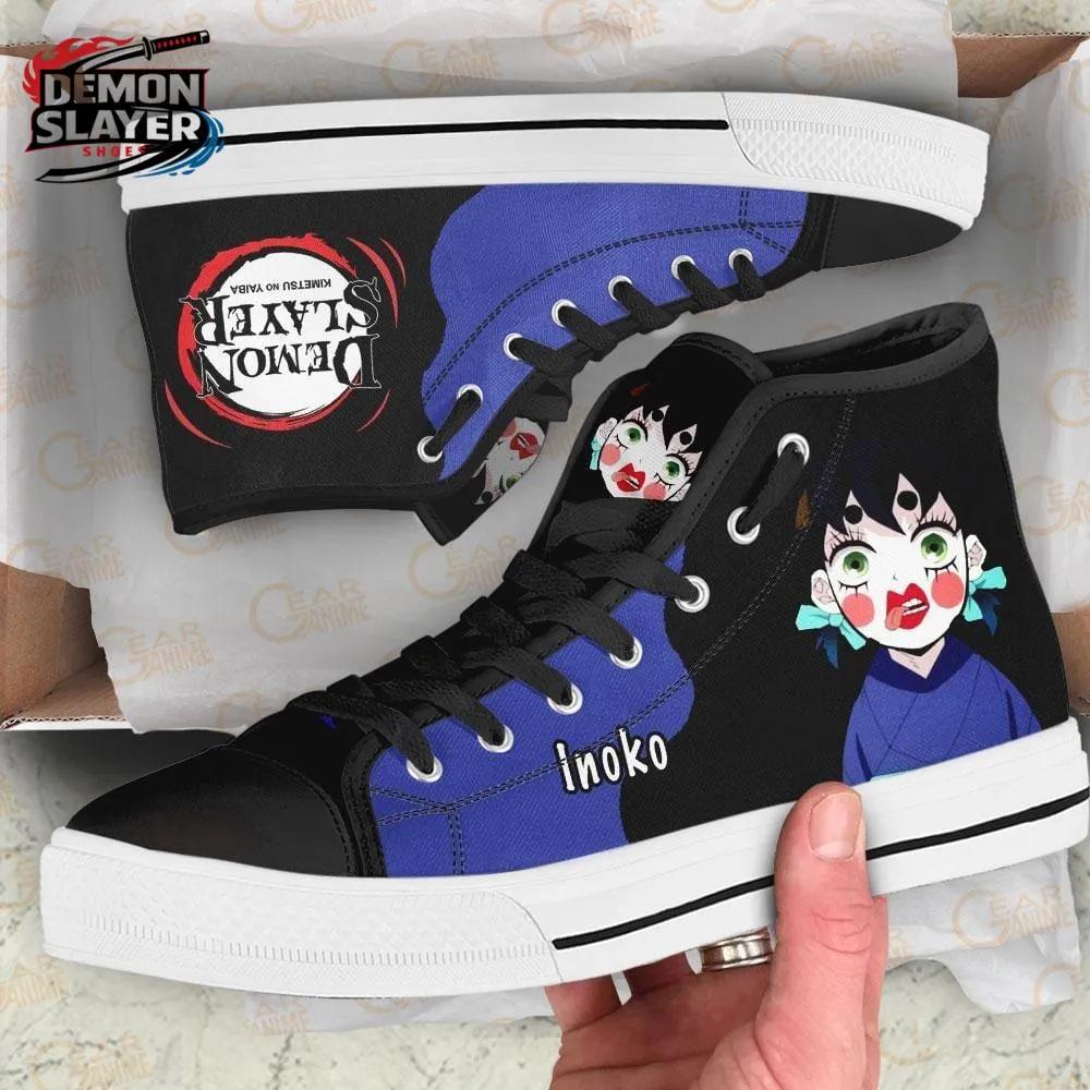 Black Blue Inoko Chibi Logo High Tops Canvas Shoes – Demon Slayer Inosuke Hashibira Shoes Black Blue Inoko Chibi Logo High Tops Canvas Shoes – Demon Slayer Inosuke Hashibira Shoes
